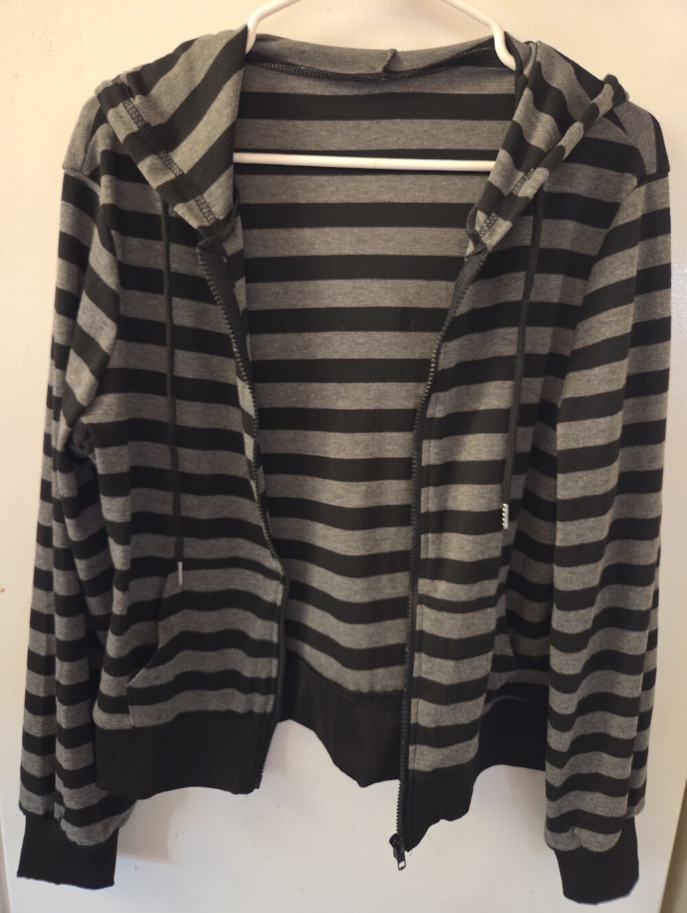 Striped Gray & Black Zip Hoodie Sweater